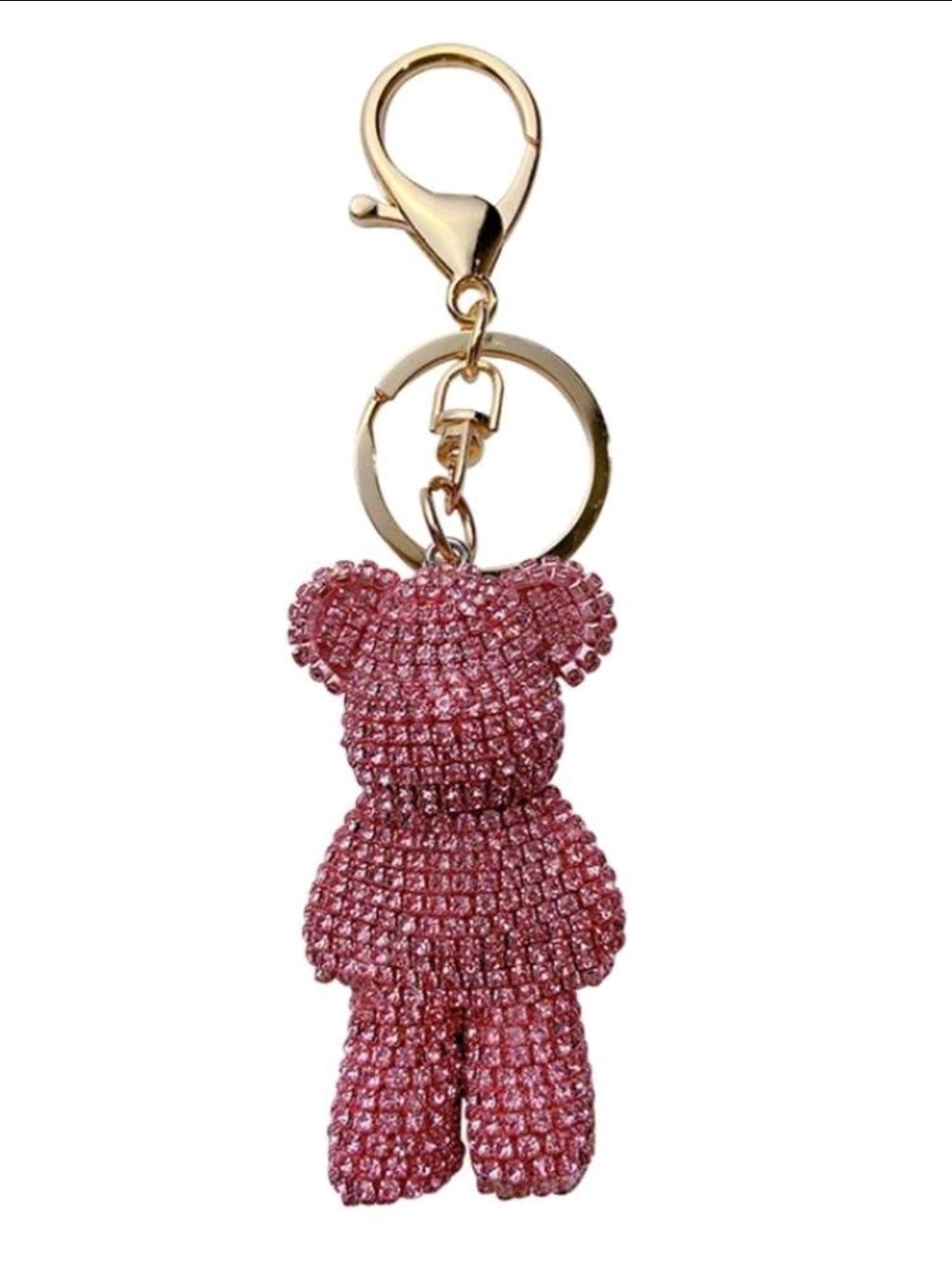 Pink Crystal Bear Keychain with Gold Hardware